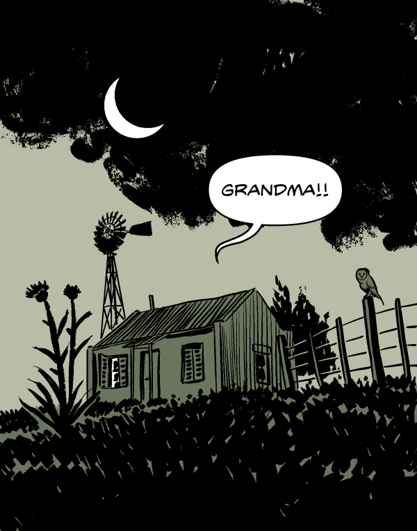 Rancho in the countryside. Shout: Grandma!