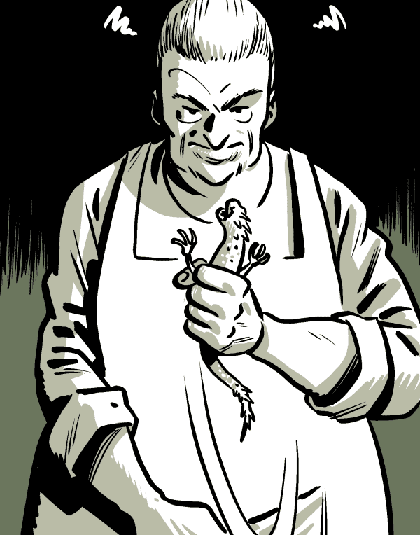  Grandma takes out a small monster that she had hidden in her apron