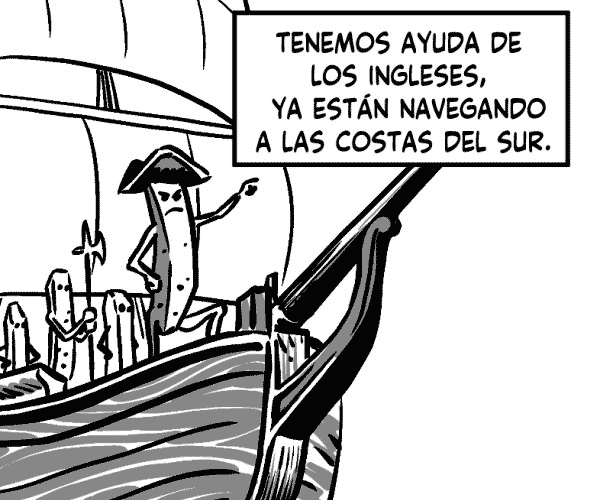 papas fritas en un barco. TENEMOS AYUDA DE LOS INGLESES, YA ESTÁN NAVEGANDO A LAS COSTAS DEL SUR.