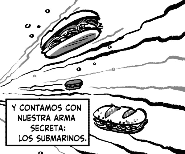 submarinos (sanguches) navegan por el mar