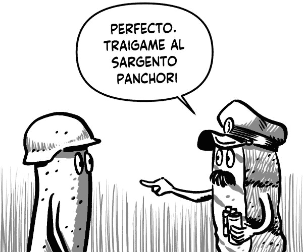 Un choripán y el General están una oficina. Panchori: ¿CÓMO LO PUEDO AYUDAR GENERAL? General: VAYA CON EL REGIMIENTO ACHURAS AL FRENTE, A CONTENER A LOS PIRATAS.