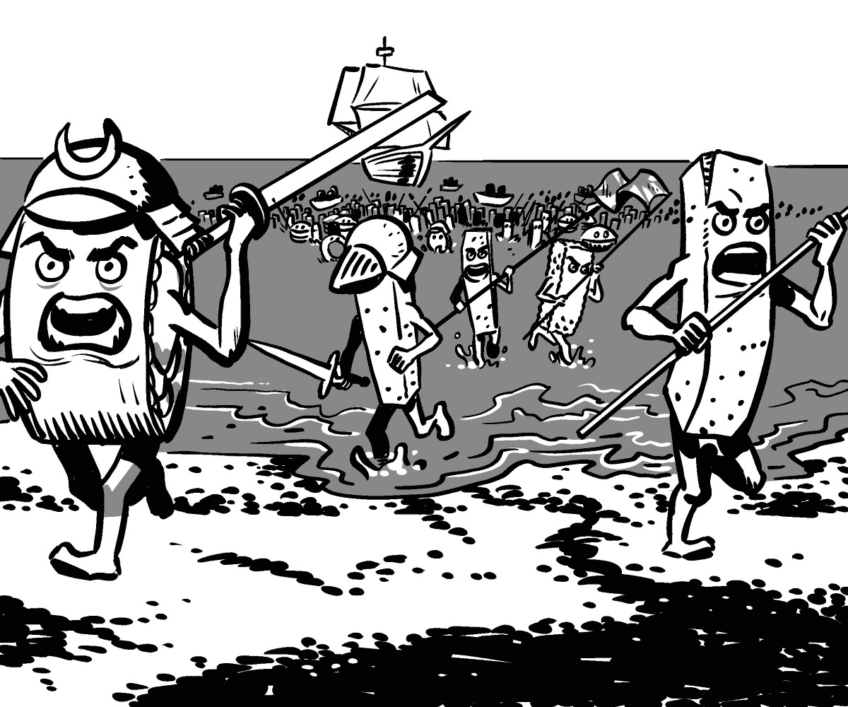 Una morcilla le clava un facón a un bastón de pescado que muere instantaneamente.Bastón de pescado: OH MY GOD!